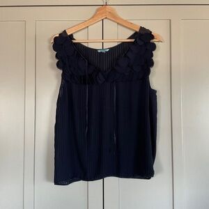 Elegant Navy Pleated Sleeveless Blouse